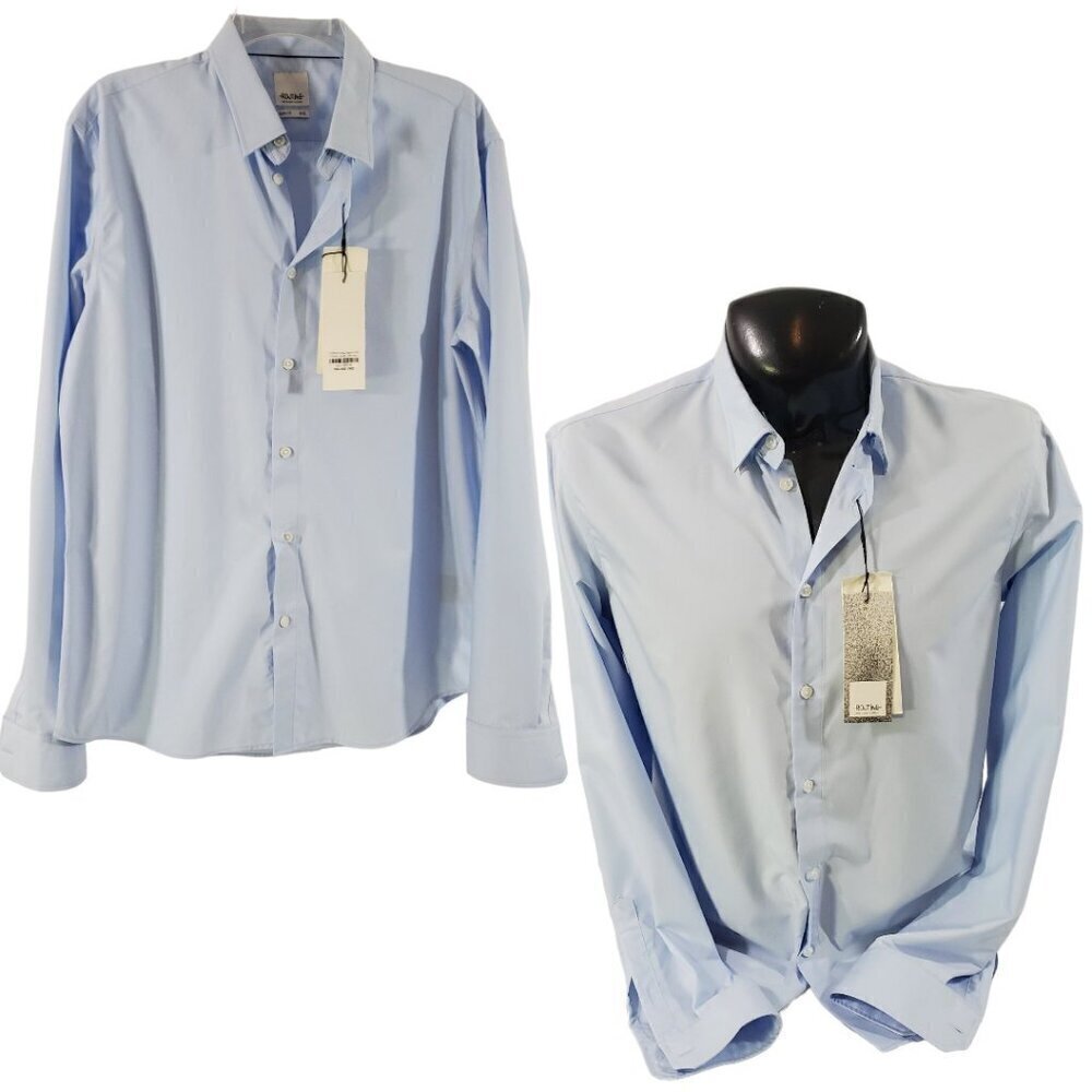 Routine Men’s Slim Fit Blue Button Front Long Sleeve Shirt – Size 2XL NWT